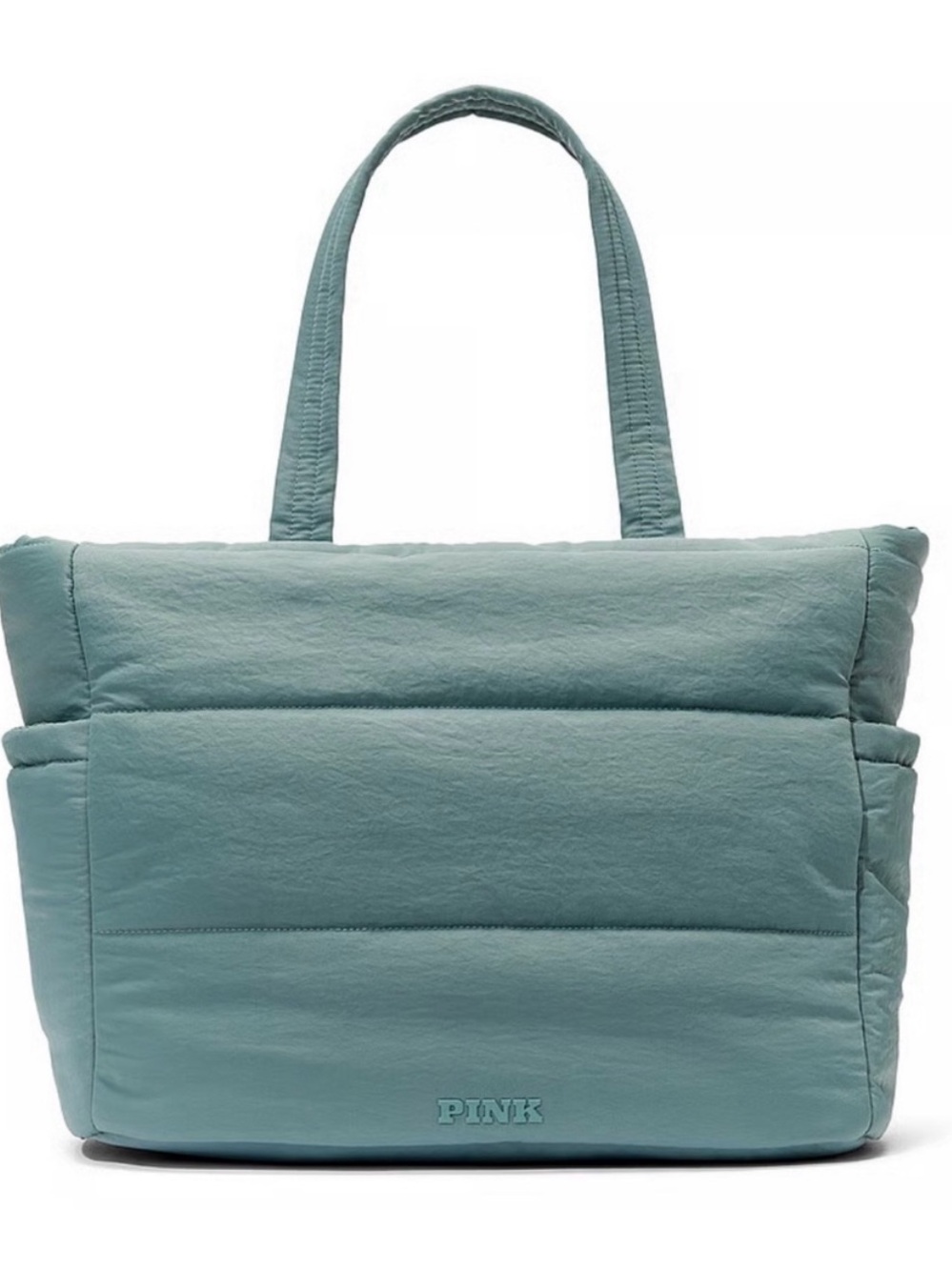 PINK Victoria's Secret Quilted Tote in Light Teal Blue